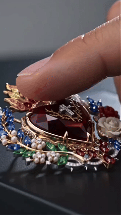 Sacred Heart Floral Gemstone Brooch | Vintage Palace-Inspired Statement Pin