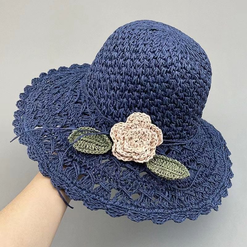 2026 Elegant Crochet Straw Hat with Ruffle Detail - Perfect for Summer Travel  Days