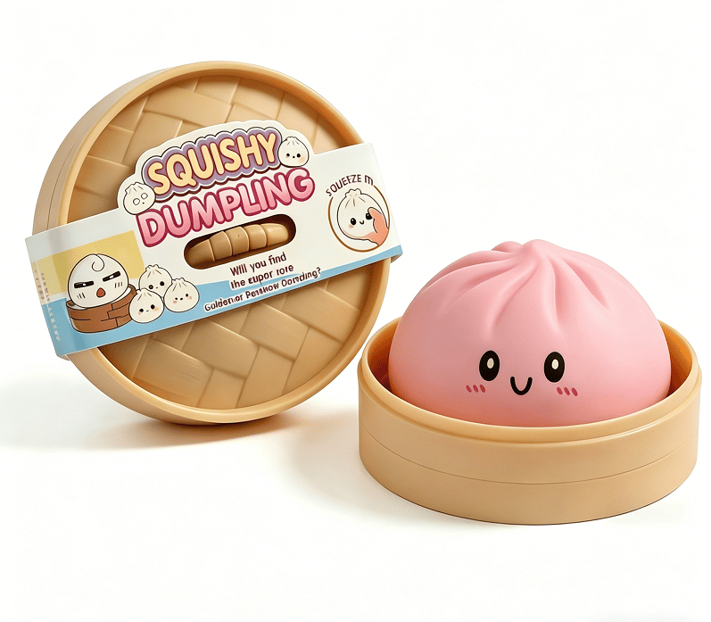 Ultra-Cute Sparkling Dumpling Squishy Toy with Mini Steamer