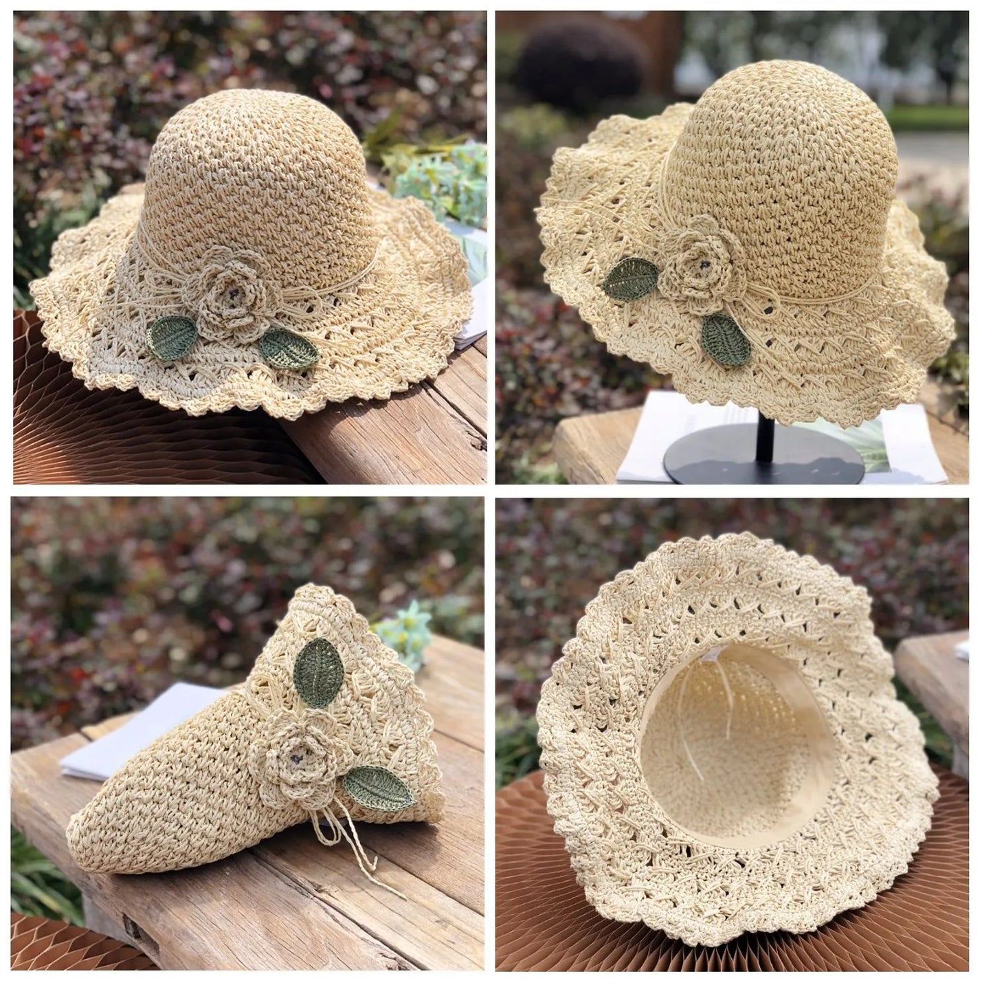 2026 Elegant Crochet Straw Hat with Ruffle Detail - Perfect for Summer Travel  Days