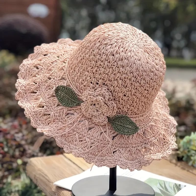 2026 Elegant Crochet Straw Hat with Ruffle Detail - Perfect for Summer Travel  Days