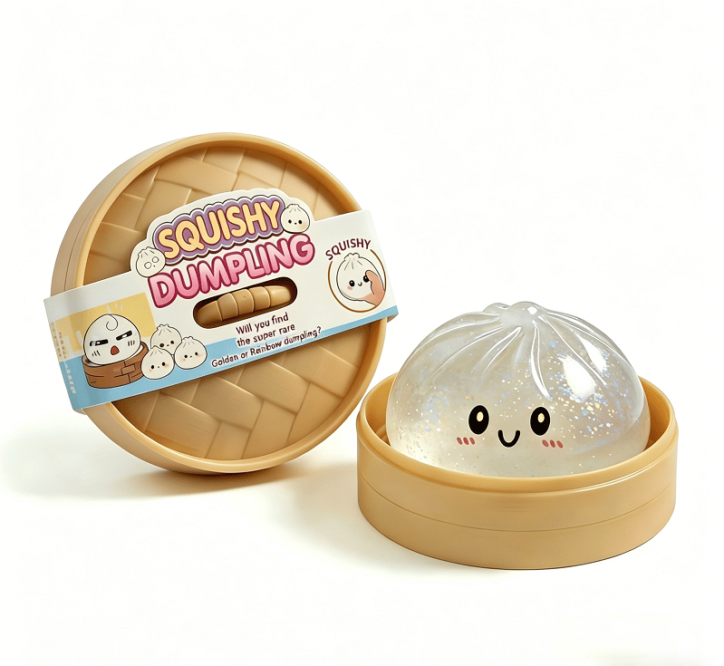 Ultra-Cute Sparkling Dumpling Squishy Toy with Mini Steamer