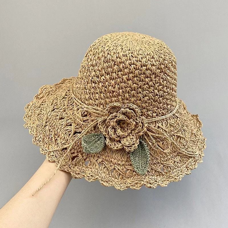 2026 Elegant Crochet Straw Hat with Ruffle Detail - Perfect for Summer Travel  Days