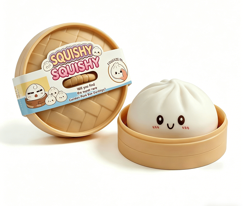 Ultra-Cute Sparkling Dumpling Squishy Toy with Mini Steamer
