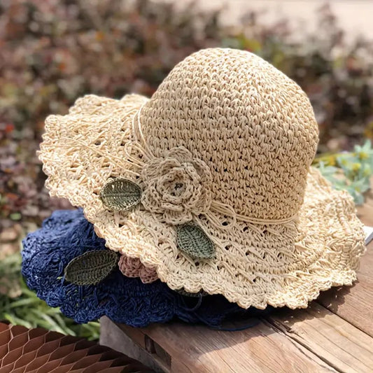 2026 Elegant Crochet Straw Hat with Ruffle Detail - Perfect for Summer Travel  Days
