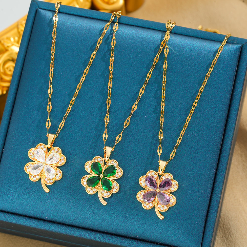 Lucky Clover Titanium Steel Necklace – Shine. Style & Fortune in One Piece