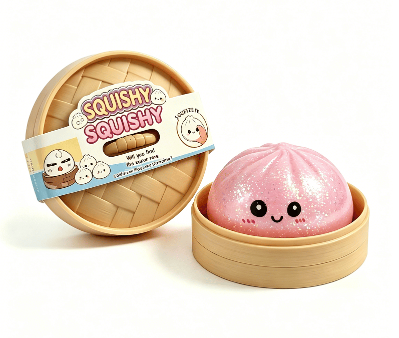 Ultra-Cute Sparkling Dumpling Squishy Toy with Mini Steamer