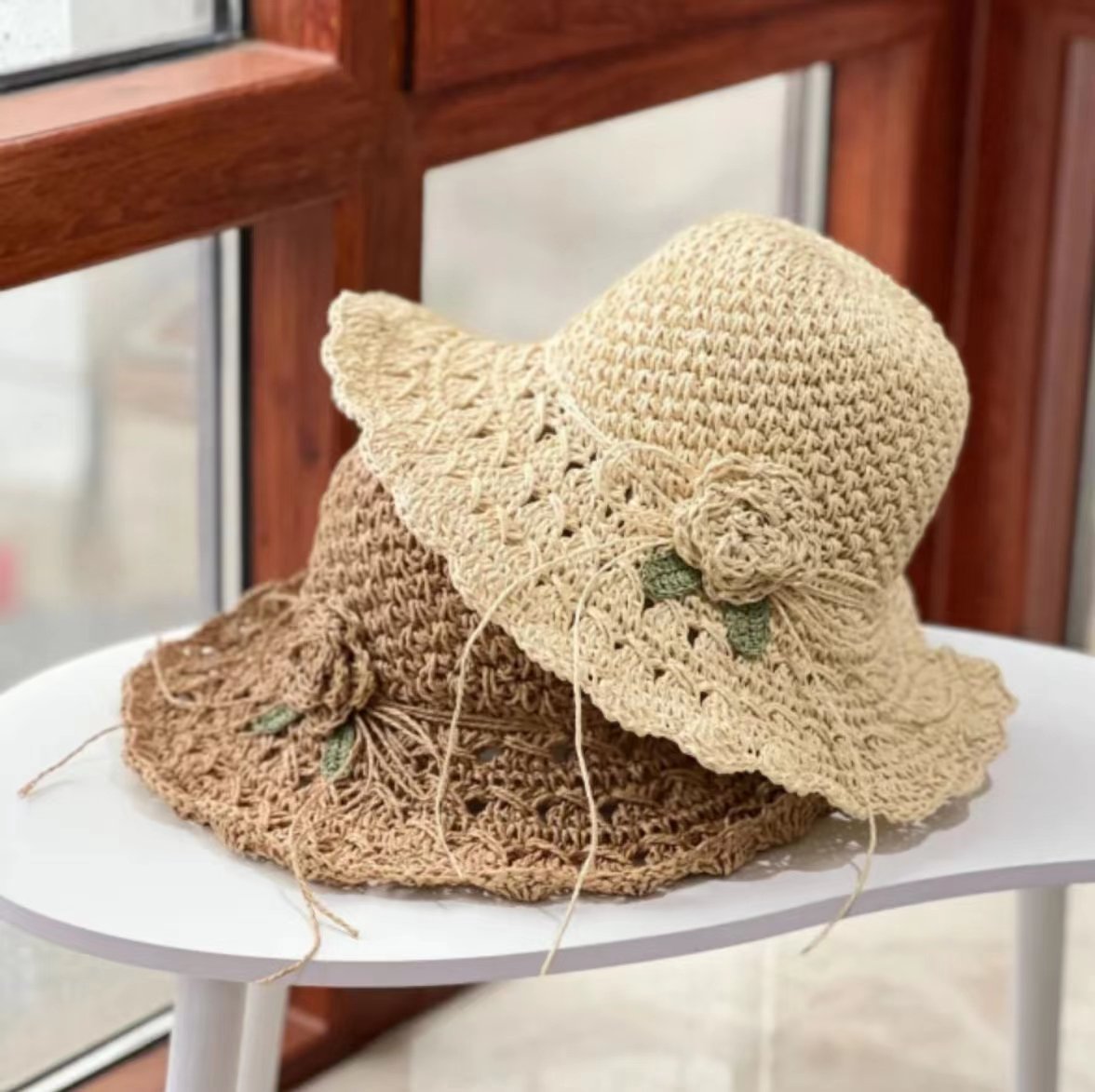 2026 Elegant Crochet Straw Hat with Ruffle Detail - Perfect for Summer Travel  Days