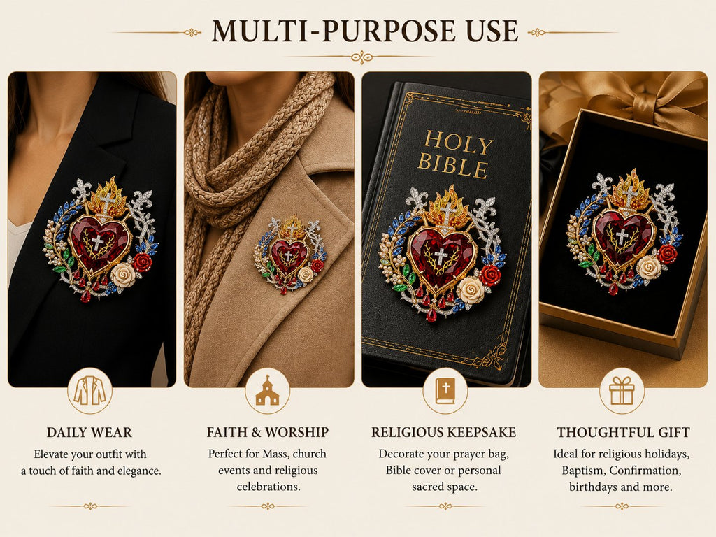 Sacred Heart Floral Gemstone Brooch | Vintage Palace-Inspired Statement Pin