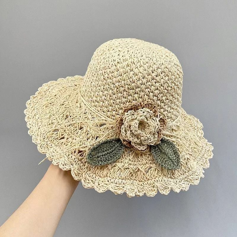 2026 Elegant Crochet Straw Hat with Ruffle Detail - Perfect for Summer Travel  Days
