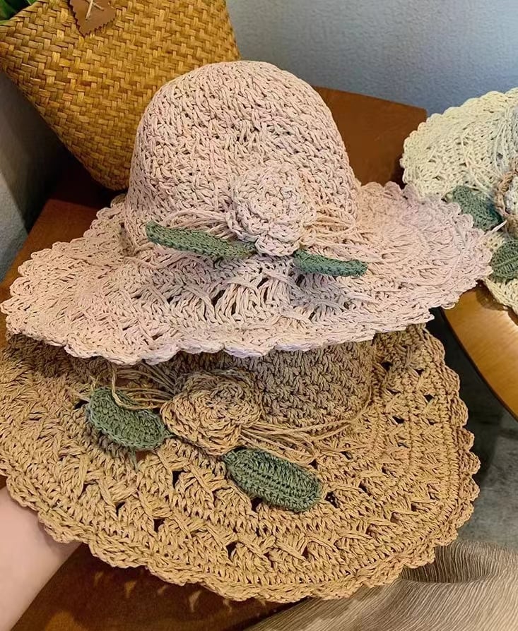 2026 Elegant Crochet Straw Hat with Ruffle Detail - Perfect for Summer Travel  Days