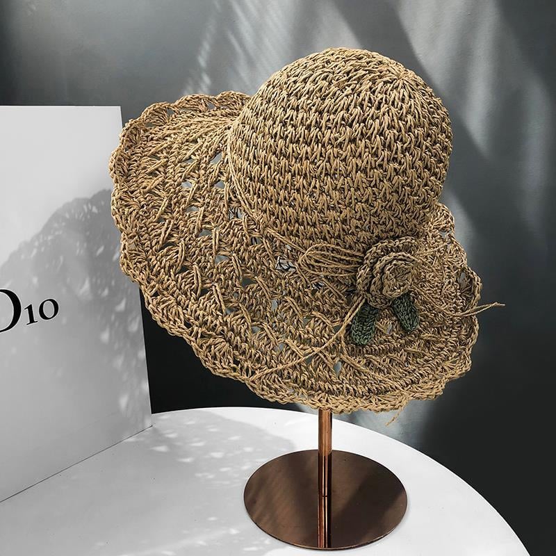 2026 Elegant Crochet Straw Hat with Ruffle Detail - Perfect for Summer Travel  Days