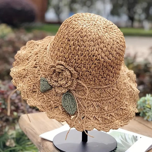 2026 Elegant Crochet Straw Hat with Ruffle Detail - Perfect for Summer Travel  Days