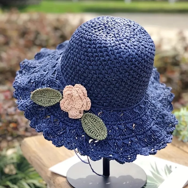 2026 Elegant Crochet Straw Hat with Ruffle Detail - Perfect for Summer Travel  Days