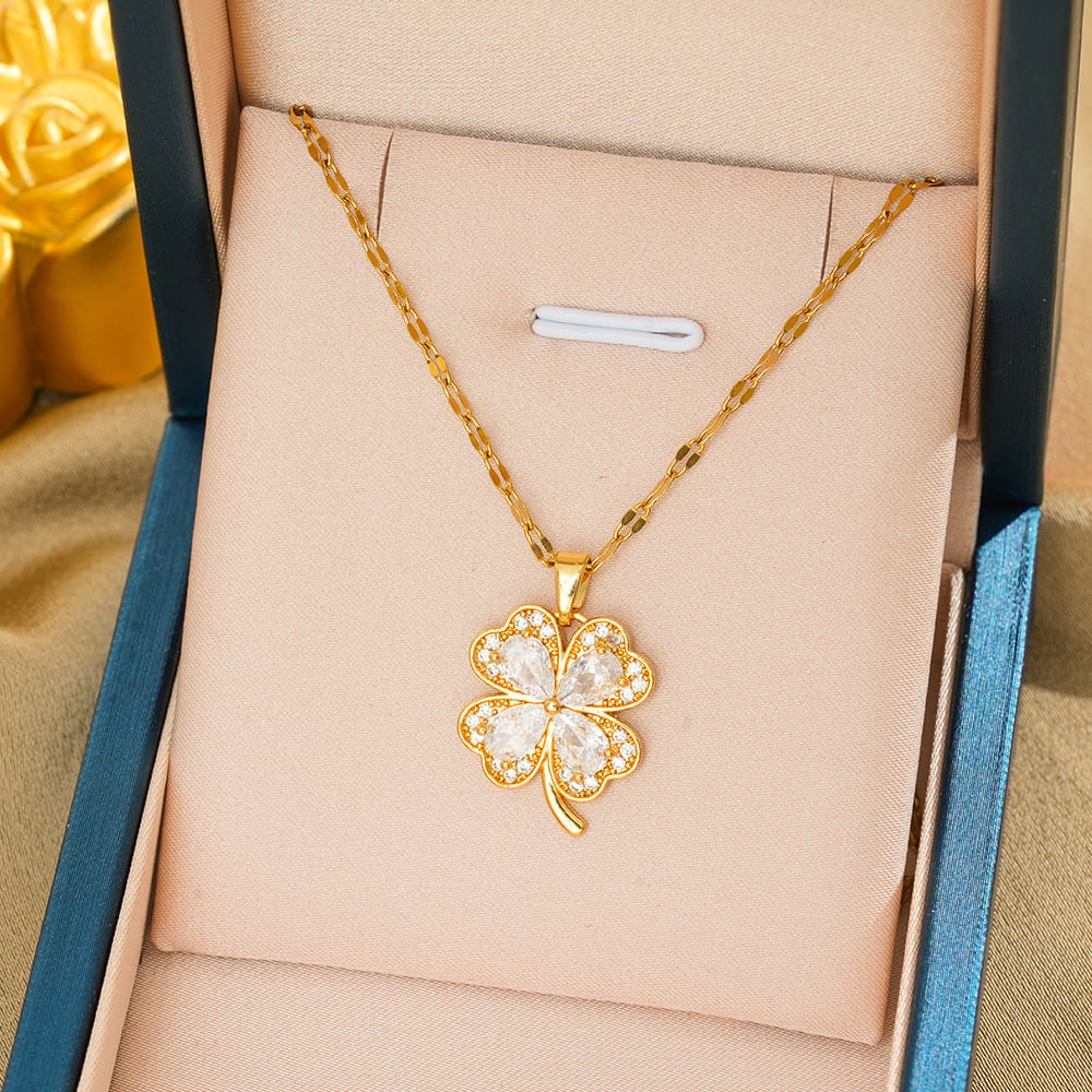 Lucky Clover Titanium Steel Necklace – Shine. Style & Fortune in One Piece