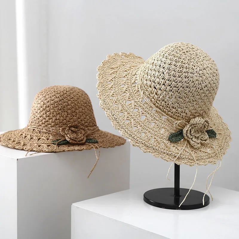2026 Elegant Crochet Straw Hat with Ruffle Detail - Perfect for Summer Travel  Days