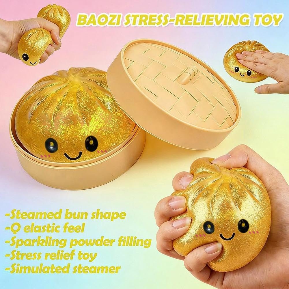 Ultra-Cute Sparkling Dumpling Squishy Toy with Mini Steamer